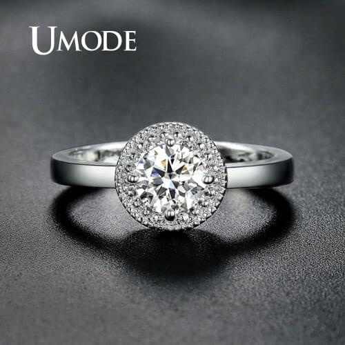 UMODE Simple Round Wedding Rings for Women Single Cubic Zirconia Engagement White Gold Jewelry Girls Gifts Accessories UR0377