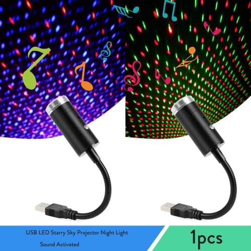 USB LED Starry Sky Projector Night Light Sound Activated Car Atmosphere Ambient Star Galaxy Lamp Car Roof Ceiling Decor