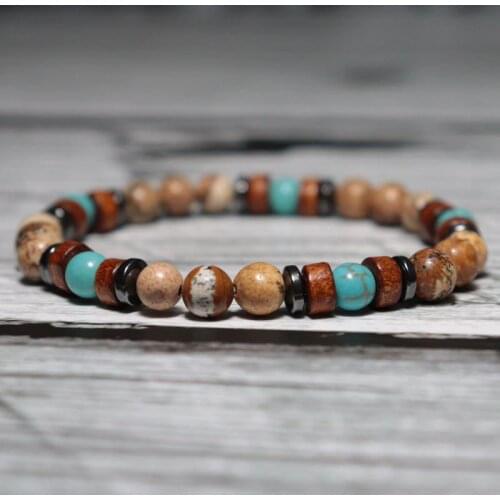 Noter Vintage Men Wood Bracelet Natural Stone Beads Brazalete Boho Accessories Male Punk Braslet Present For Man Jewelry Pulsera