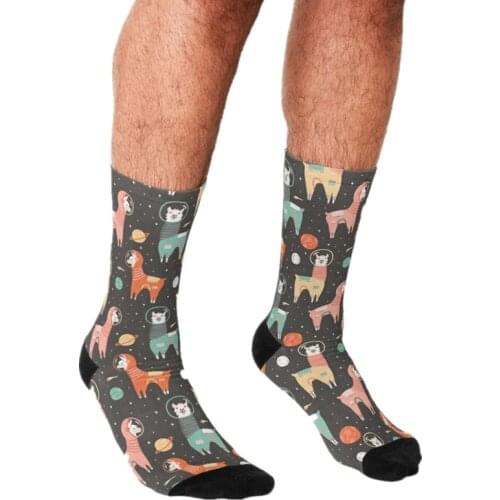 Funny Mens socks Astronaut Llamas in Space Pattern Printed hip hop Men Happy Socks cute boys street style Crazy Socks for men