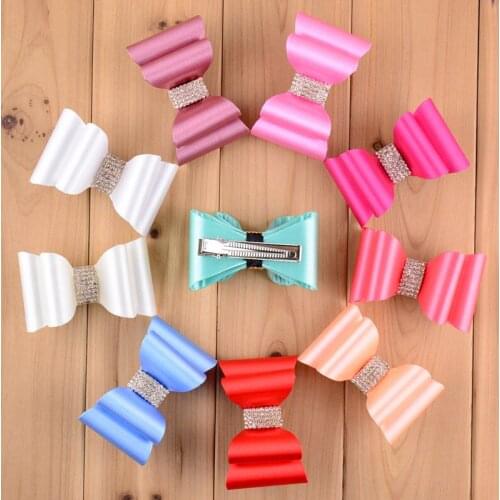 16pcs/lot Fashion Hairpin Women Girls Hair Accessories Solid 3D Bow knot with Clip Super Hard PVC Satin Bows FC41