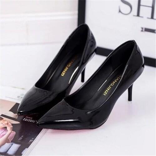 2019 Spring Fashion Woman Shoes Pointed Fine with Heels Shallow Mouth High Heels Patent Leather Summer Pumps Shoes