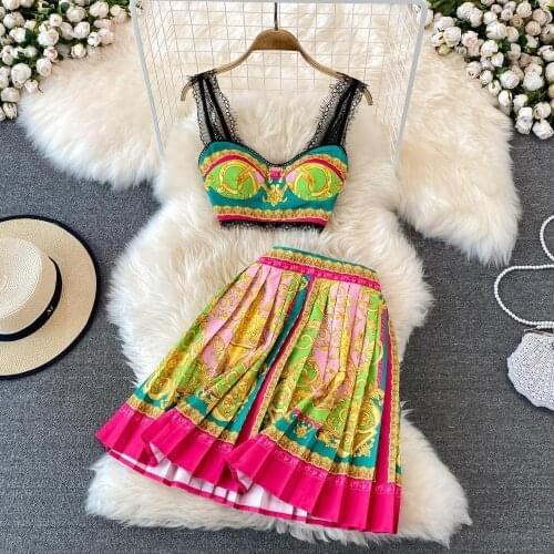 Платье летнее женское2021 Two-Piece Vest+Dress Suit Women Plus Size Retro Design Print Suit Female Summer Dress Suit robe