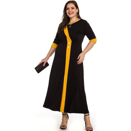 Plus Size Ladies Office Dress Women 2020 Summer Contrast Multicolor Elegant Party Dresses Black Maxi Long Dress