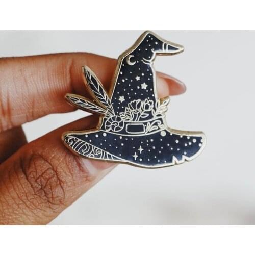 Witch Hat Hard Enamel Pin (Black and Gold), Witchy, Celestial, Wizard, Witchcraft, Wizardry, Magic, Bookish, Lapel Pins