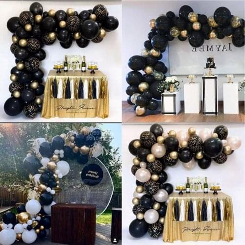 1 Set Black Gold Balloons Garland Arch Black Chrome Gold Confetti Air Balloon for Anniversary Party Wedding Birthday Party Decor