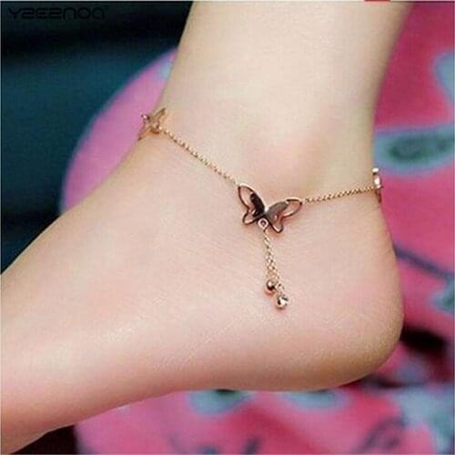 1Pcs Butterfly Single Rose Gold Anklet Tassel Anklets Casual Beach Vacation Anklets Bracelets Jewelry Ankle Chain