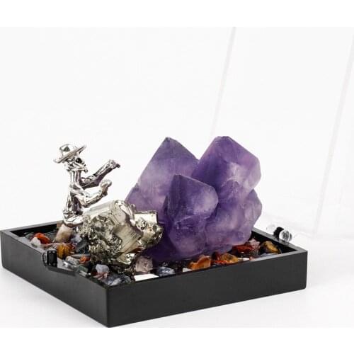 1pcs Chakra Reiki Amethyst Crystal Cluster Raw Minerals Pyrite Stones Home Decor