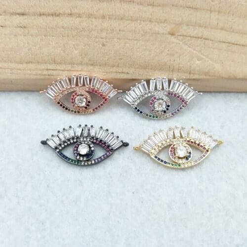 10 Pieces CZ zircon Micro Pave Lucky eyes Connector,Double Bails Beads Charm,for DIY Bracelets Jewelry Finding CT336