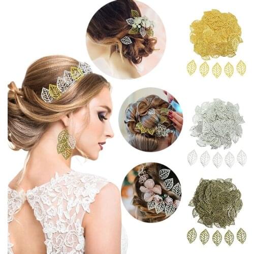 100pcs 23*13mm Fashion Hollow Leaf Pendant Hair Accessories Necklace Diy Makeup Decoration Wedding Decor Supplies