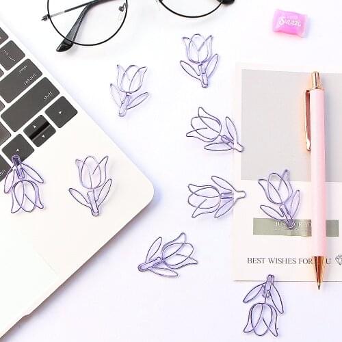 12 pcs ins creative purple tulip rose paper clip cartoon paper clip cute paper clip flower-shaped paper clip