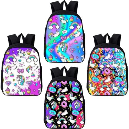 3D Cartoon Rainbow Unicorn Backpack Anime Mochila Rainbow Pink Unicorn Bag Zipper 12/16 Inch Bookbag Schoolbag for Teenage Girls