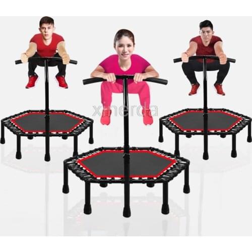 48 inch Silent Mini Trampoline with Adjustable Handle Bar Fitness Indoor Trampoline Bungee Rebounder Jumping Cardio Trainer