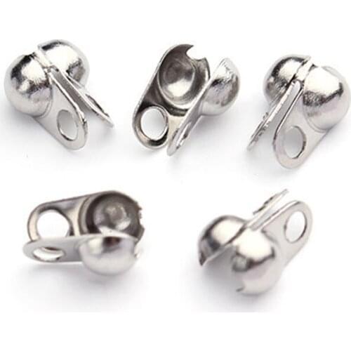 50pcs/lot 1.5/2/3.2mm Hole Size Stainless Steel End Crimp Beads Ball Chain Connector Clasp for DIY Jewelry Findings Making