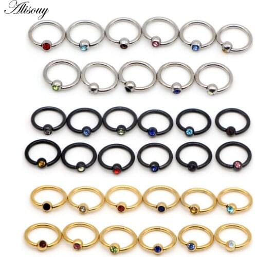 Alisouy 1PC Stainless Steel Crystal Hoop Crystal Bead Rings Eyebrow Tragus Nose Nipple Ring Bar Lips Body Piercing Jewelry