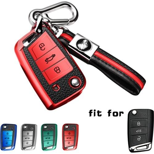 Leather+TPU Car Key Case For VW Volkswagen MK7/GTI 7/Golf 7/Golf R Skoda Octavia A7 SEAT Folding Remote Fob Cover Keychain
