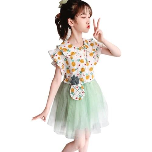 Kids Clothes Floral Tshirt + Skirt Girl Clothes Mesh Girls Clothing Sets Summer Kid Clothes Casual Style