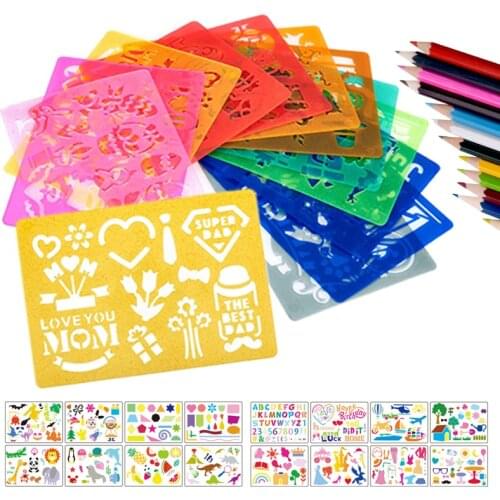 20pcs Children DIY Drawing Stencils Art Tool Painting Assist Template Rulers Halloween Xmas Shape Kids Educational Drawing Toys