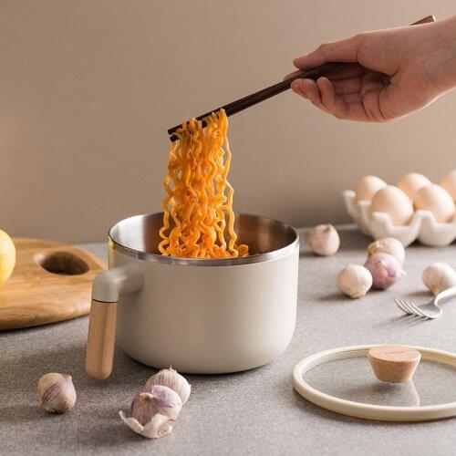 Stainless Steel Double-layer Ramen Noodle Bowl Large Capacity Instant Noodle Cup Bowl With Cover Wooden Handle 1.3L Food Storage
