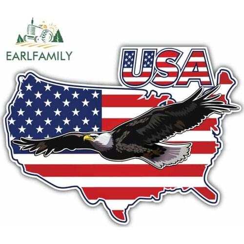 EARLFAMILY 13cm x 9.8cm for USA Flag Eagle Map Sign Car Stickers Vinyl JDM Bumper Trunk Truck Graphics Waterproof Anime Decal