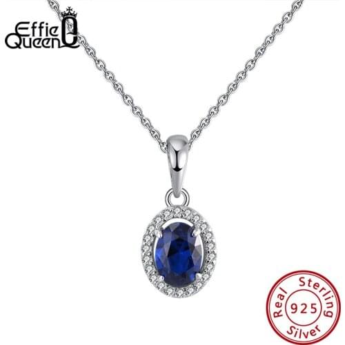 Effie Queen Real 925 Silver Pendant Necklace Silver Color Blue Oval Austrian Crystal Zircon Necklace Jewelry Party Gift BN201
