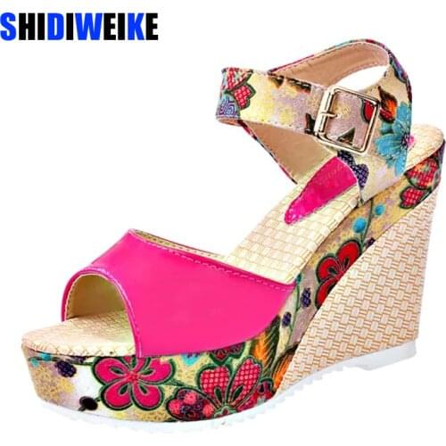 2021 Women Sandals Summer Platform Wedges Casual Shoes Woman Floral Super High Heels Open Toe Slippers Sandalias Zapatos Mujer