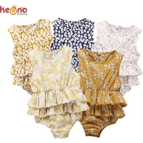 Newborn Infant Baby Summer Clothes Little Girls Floral Sleeveless Ruffles Romper Jumpsuit One Piece Sunsuit 0-24M
