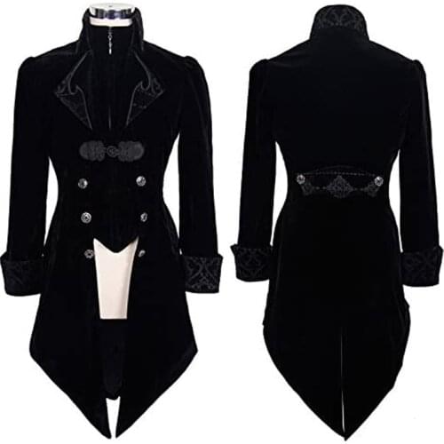 Medieval Costume Court Lapel Buckled Tuxedo Dinner Jacket Men Steampunk Slim Coat Magician Cosplay Halloween Carnival