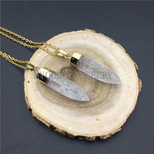 MY0955 Clear Rock Crystal Quartz Pillar Point Spike Pendant Necklace With Gold Chain Necklace kolye
