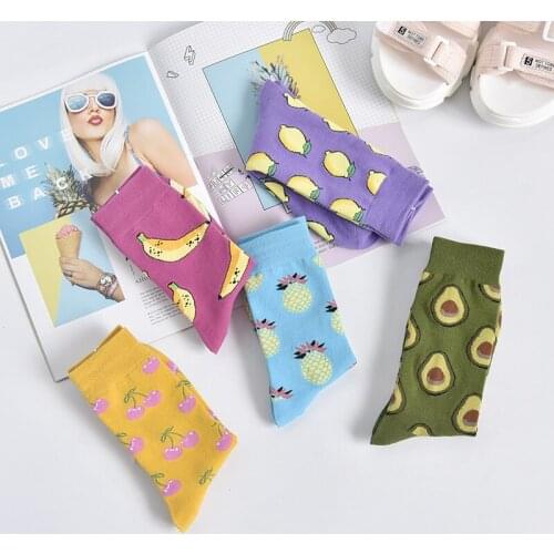 Unisex Women Men Socks Cartoon Fruit Woman Cute Short Socks Funny Cotton Banana Lemon Strawberry Kawaii Streetwear Calcetines