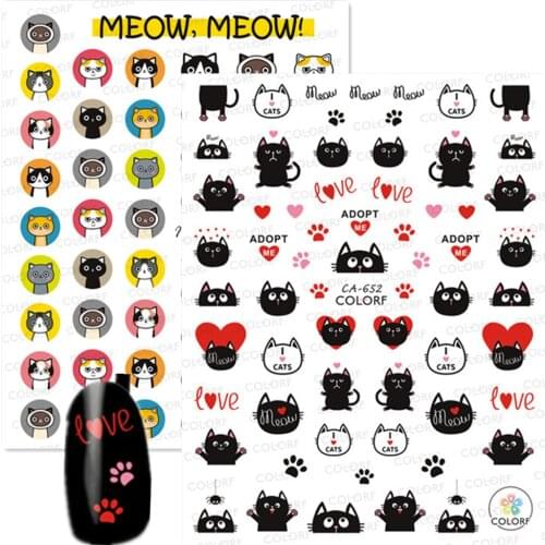 Newest CA-651 652 cartoon cats design nail sticker 3d Japan Korea style nail decal template DIY nail decoration tips