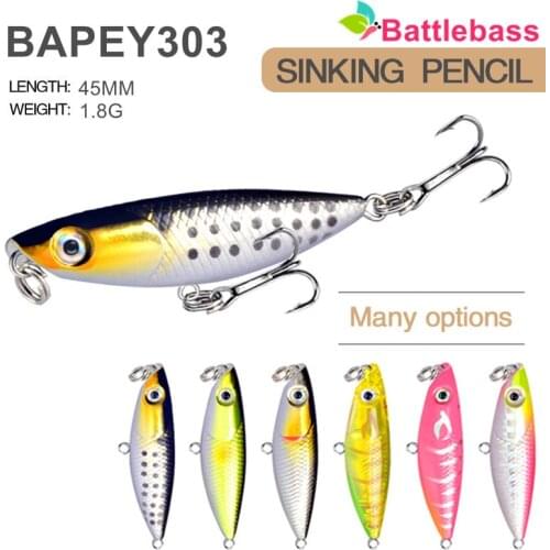 BATTLEBASS 2021 NEW Sinking PENCIL 45mm 1.8g Tiny Topwater Wobbler Lures for Fishing, Mini Bass Fishing Popper Micro Plug
