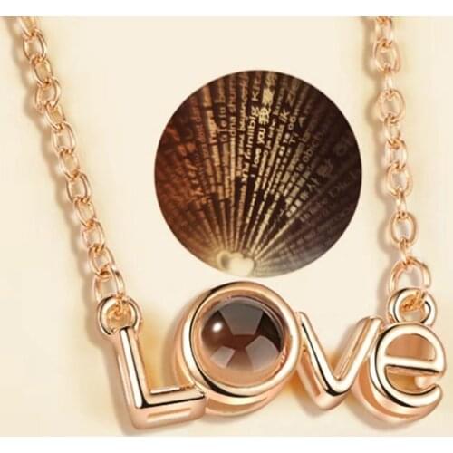 Rose Gold Silver Plated 100 Languages I Love You Projection Pendant Necklace Romantic Love Memory Wedding Necklace Dropshipping