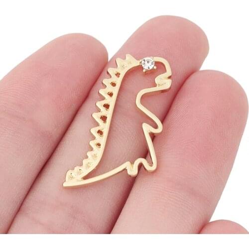 10 x Gold Tone Little Dinosaur & Rhinestone Charms Pendants for DIY Necklace Jewelry Making Accessories 25x17mm