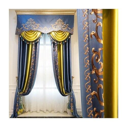 Luxury European living room shading bedroom solid color stitching curtain modern Nordic finished product customized curtain