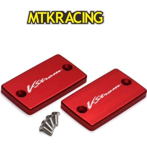 With logo Motorcycle Aluminum For SUZUKI DL650 V-STROM 650 2004-2010 Front Brake Fluid Reservoir Cover Cap one pair