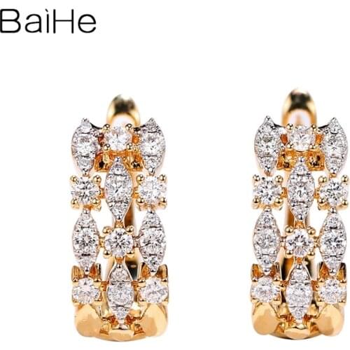 BAIHE Solid 14K Rose Gold 0.50ct Natural Diamonds Wedding Gift Fine Jewelry Trendy Stud Earrings Women Cережки серьги 2021 тренд