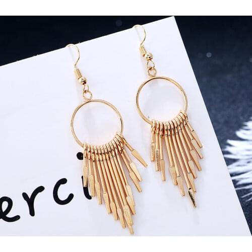 EK2076 Boho Swing Shiny Long Tassels Drop Earrings for Women Statement Big Circle Earrings Hyperbole Fashion Jewelry Gift