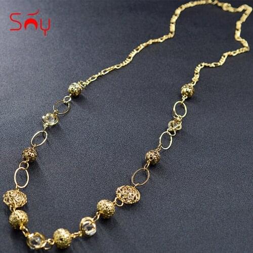 Sunny Jewelry Fashion Jewelry 2019 Round Ball Necklace Long Chain Womens Jewelry High Quality Zircon Hollow Chain Necklaces