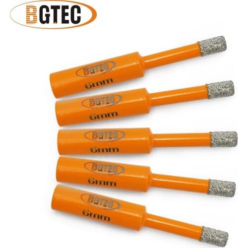 BGTEC 5pcs Dia 6mm Vaccum Brazed Diamond drill bits Masonry drill core bits Dry drilling bits with Round shank