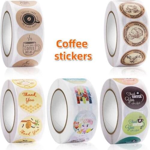 Baked with Love Stickers 500pcs Round Bread & Coffee Seal Labels for Box,Bottles,Baked Goods Packing, Wrapping, Small Business