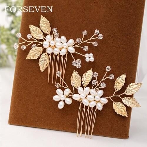 Pearl Leaf Hair Comb 2 Pcs/Set Women Accessories Hair Ornament Bride Hair Accessories For Women Wedding Head Jewelry Decoration