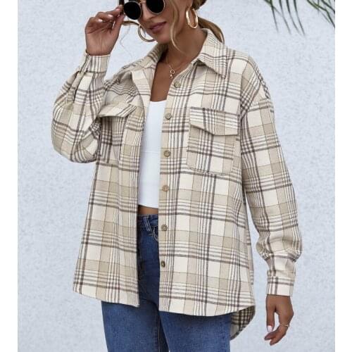 Hirigin Womens Spring Autumn Shirt Style Plaid Jackets Long Sleeve Turn-down Collar Casual Streetwear Loose Buttoned Tops New