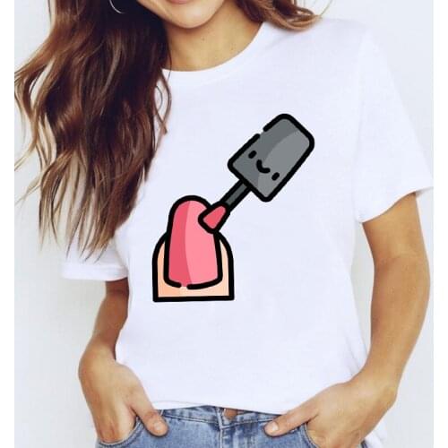 Women T-shirts Printing 90s Style Fingernail Nail Art Tops Femme Tshirt Harajuku Summer Girls O-neck Casual Top Tee Lady Clothes