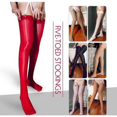 Women Sexy Five Finger Knee Socks Nylons Sheer Stockings For Garter Belt Thigh High Over The Knee Stockings Toe Socks