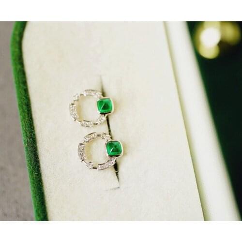 Solid 18k Gold 0.30ct Nature Emerald Gemstones Studs Earrings for Women Fine Jewelry Birthday Presents