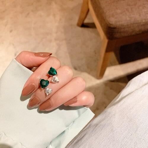Origin Summer Temperament Green Color Love Heart Stud Earring for Women Contrast Color Rhinestone Vintage Earring Jewelry Hot