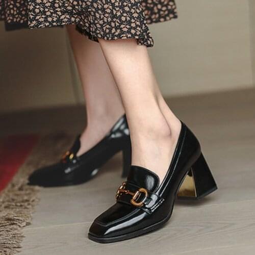 New 2021 Spring Autum High Heels Women Fashion Large Size 43 Black Thick with Party Office Pumps Leather Wedding Shoes