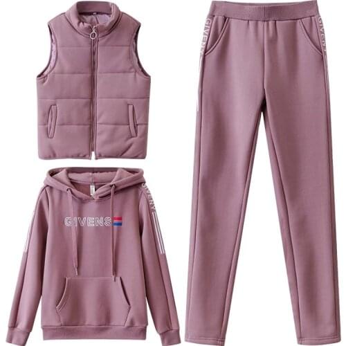 Vest Three-piece Womens Wear 2021 New Korean Winter Long-sleeved Sweatshirt Plus Size Casual Sportswear Suit Women 3 Piece Sets