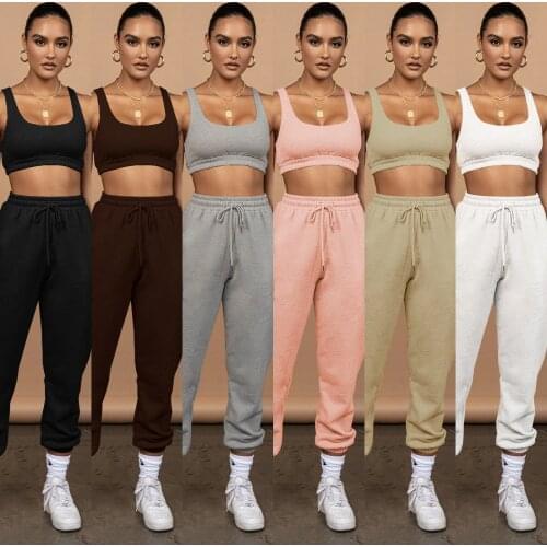Tracksuit Women Tank Top + Sweatpants Fitness Sportswear 2021 Streetwear Jogger Two Piece Set Female Bulk Item In Wholesale Lots